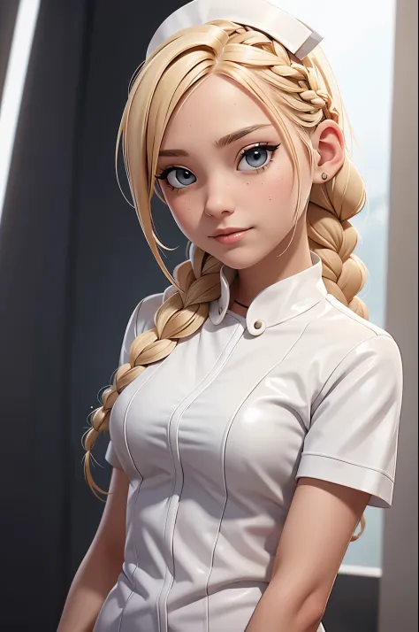 1girl, Blonde braided hair, Warrior, dressed in Glossy White Leather, also she's a Nurse, on the battle field.