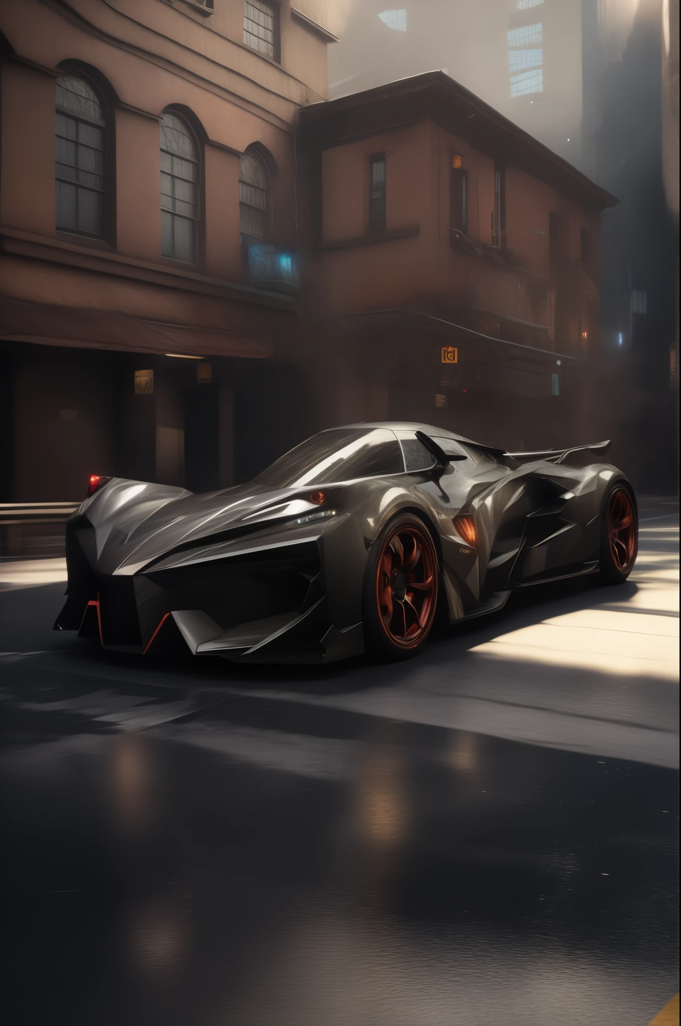 batman arks car on the road in front of a building, badass batmobile car design, daniel maidman octane rendering, octane trending on cgsociety, octane ray tracing, 3 d octane render conceptart, octane renderer. cgsociety, octane cgsociety, ray tracing on, 8 k high detail concept art, concept design art octane render, 8k octane 3d render