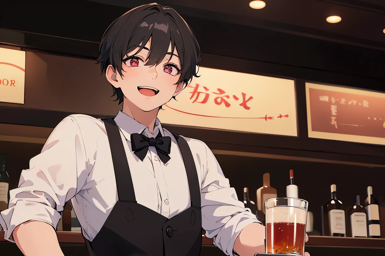 Anime character in a bar with a glass of beer - SeaArt AI