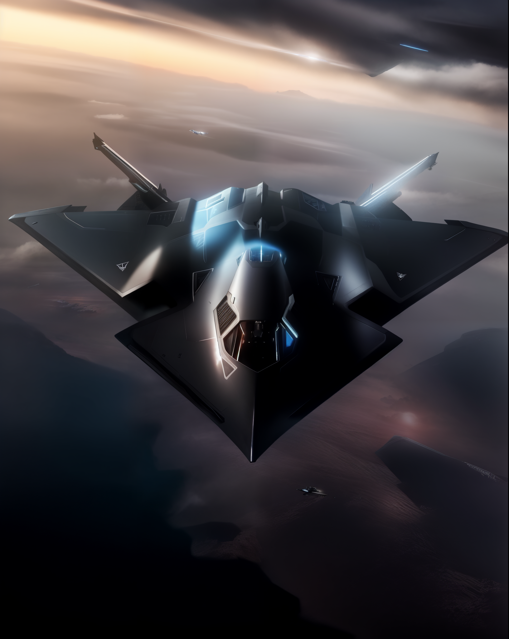 a close up of a spaceship flying in space stars and a planet way off in the background, lockheed concept art, dark ominous stealth, year 2040, ((( 1 spaceship))),