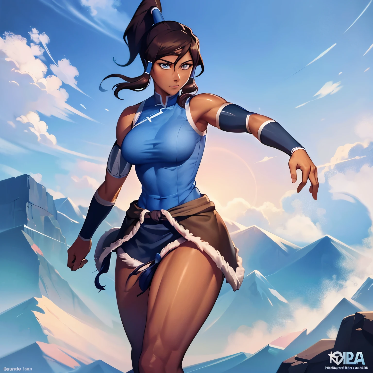 Korra, dark skin, dark-skinned female, ponytail, muscular female - SeaArt AI