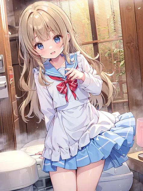 Anime girl sitting on bed with long hair and blue eyes - SeaArt AI