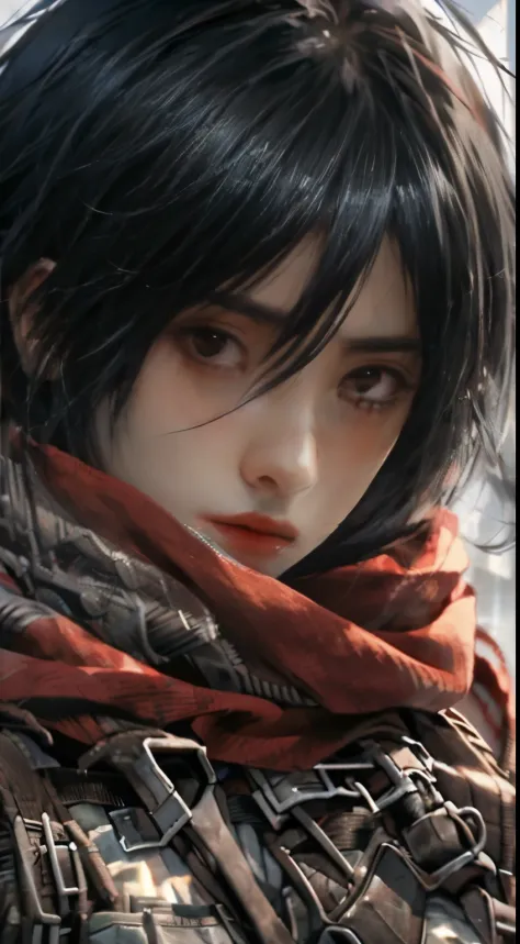 anime, a girl with a red scarf and a gun in her hand, stunning anime face portrait, portrait of eren yeager, eren yeager, 4k ani...