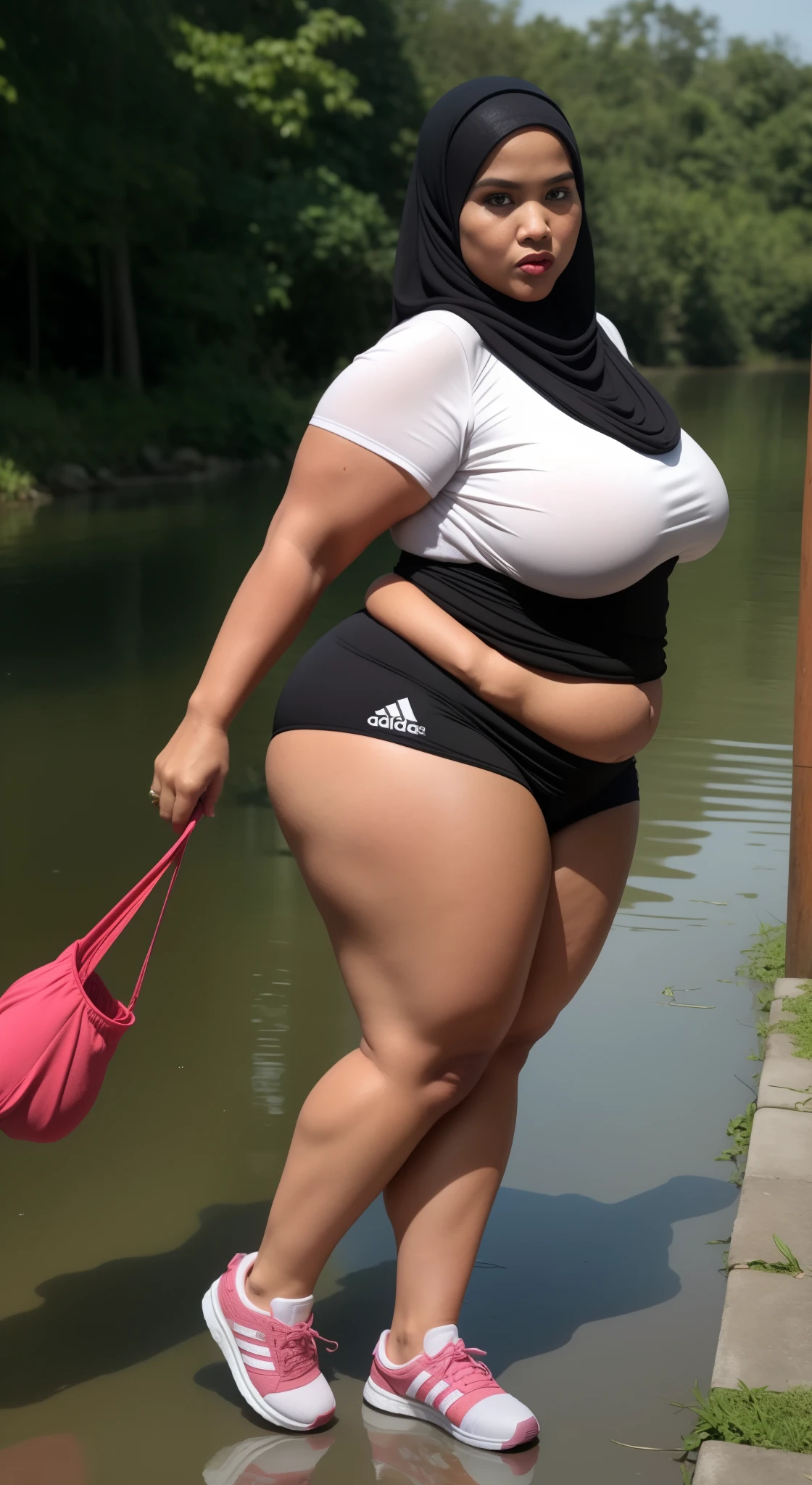 HIJAB MALAY GIRL)), ((BBW)), SHORTS, HUGE WIDE BUTT, WIDE BUTT - SeaArt AI