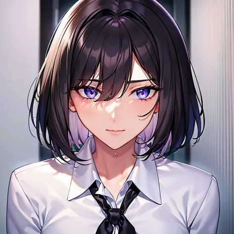 school uniform, black blazer, Tight shirt, animated, Only the upper body and head can be seen, best detailed girl, focus on face...