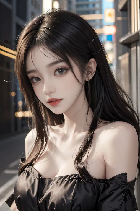 short sleeves,off shoulder, dress, fashi-girl,red lips,mature female,makeup, (Best quality, 8k, Masterpiece :1.3), (realistic, photorealistic:    1.37), (1girl), (Pretty woman in her 20s), (slim), (Japanese), (random pose),  ((dark brown hair)), exquisite ...