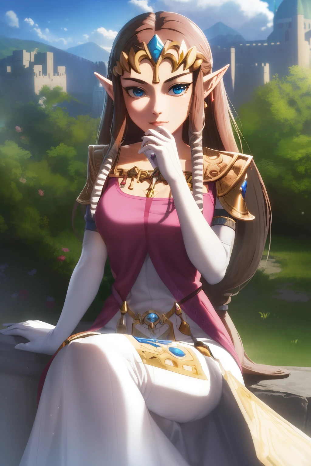 chef-d&#39;œuvre, meilleur_qualité, 1fille, seulement, princesse zelda, twpr, Nintendo, LA légende de Zelda, En plein air, château