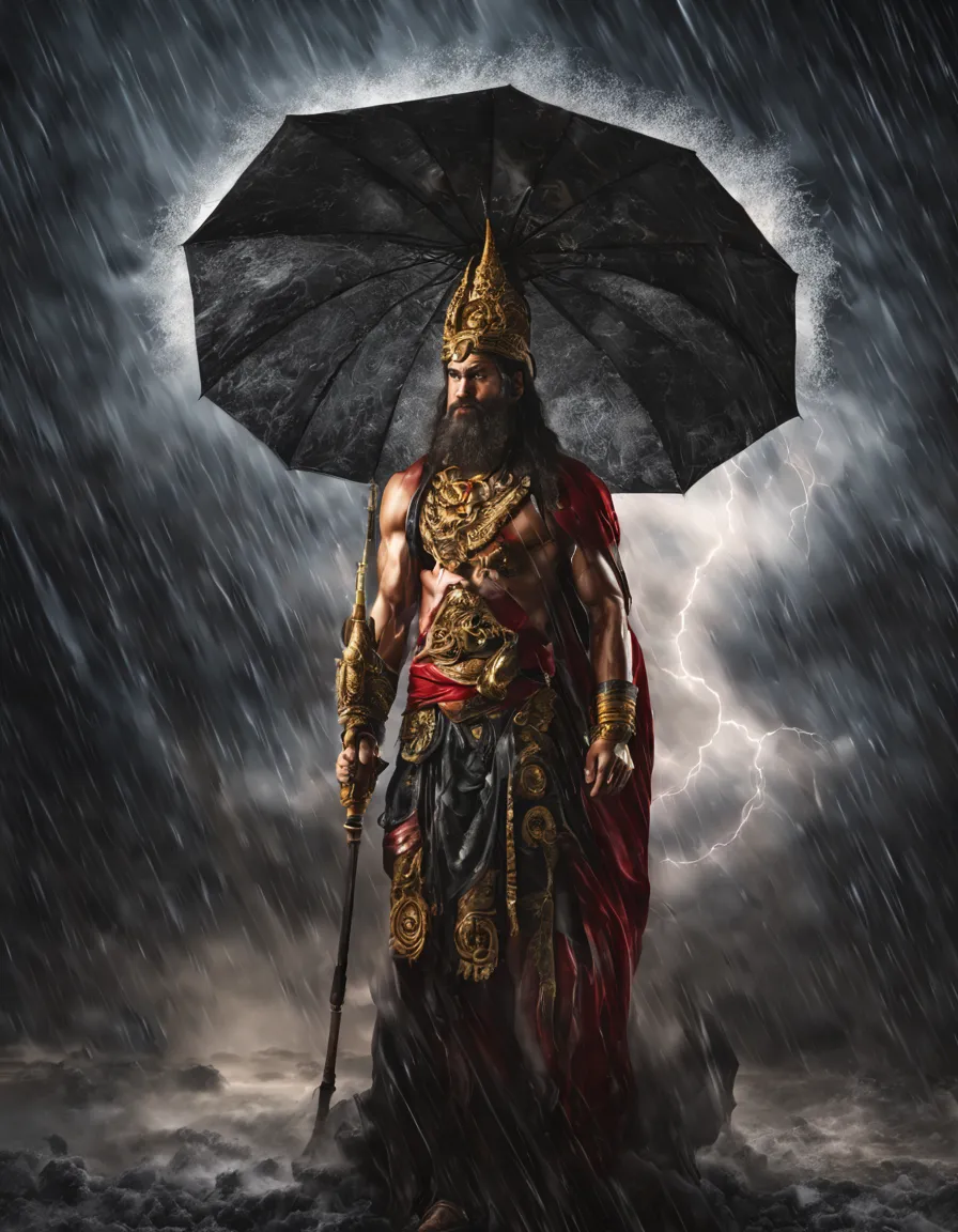 god of bad weather, male, deity, powerful, rain, storm, hurricane, evil, umbrella