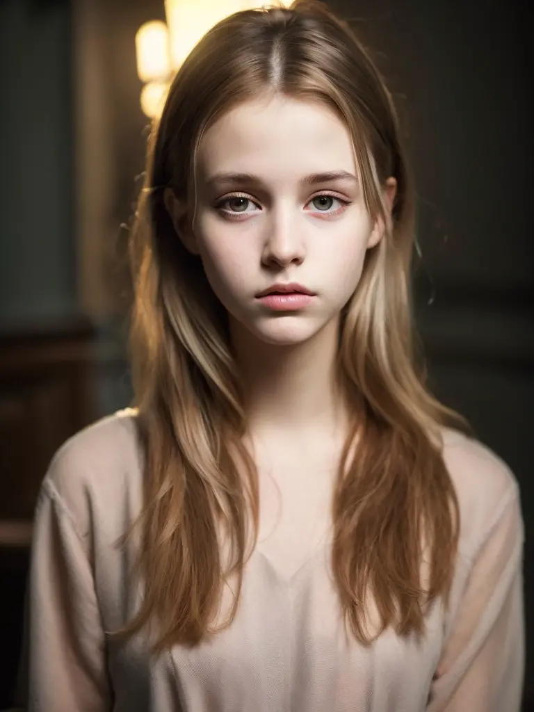 portrait of an 18 year old cute beautiful perfect face petit , russian, (dark private study, dark and moody light: 1.2)