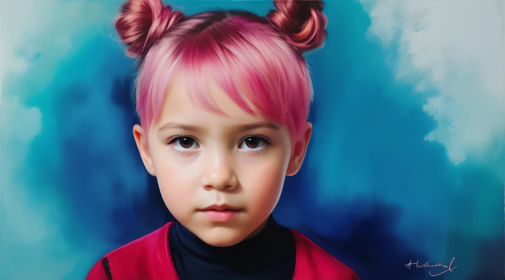 a CHILD girl with a pink hairstyle,  with magical powers, painting digital adorable, Arte digital 4K realista, Arte digital 4K realista, Retrato VFX altamente detalhado, retrato da  de glowwave, Arte digital alucinante, 4k symmetrical portrait, 4k symmetrical portrait, Arte digital alucinante, Arte digital 4K perturbadora