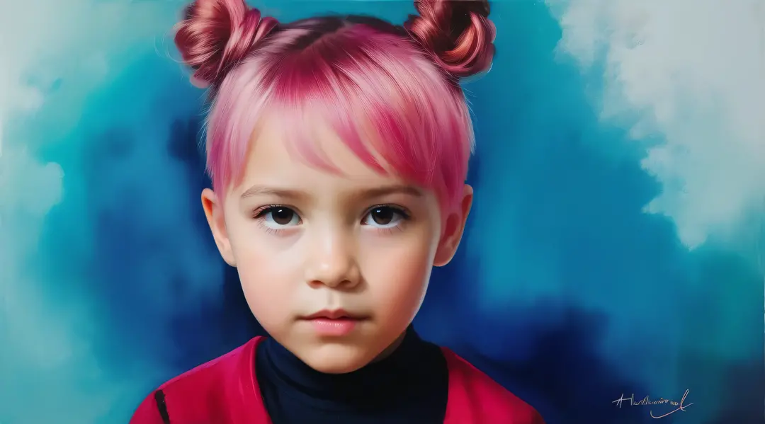 a CHILD girl with a pink hairstyle, little girl with magical powers, painting digital adorable, Arte digital 4K realista, Arte d...