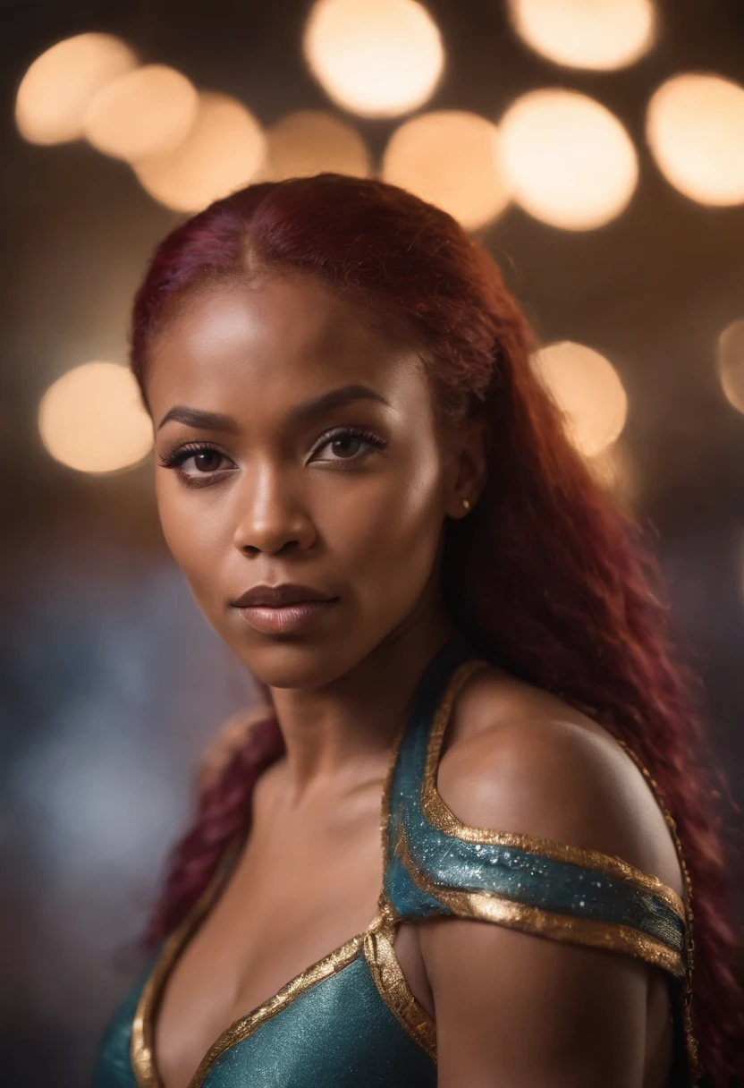 Mujer negra pelirroja como starfire el superhéroe - SeaArt AI