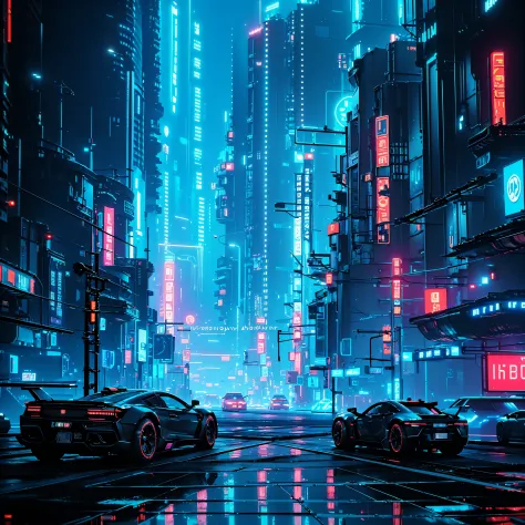 Futuristic city with neon lights and neon grid, in a futuristic cyberpunk city, Synthwave City, cyber city background, futuristi...