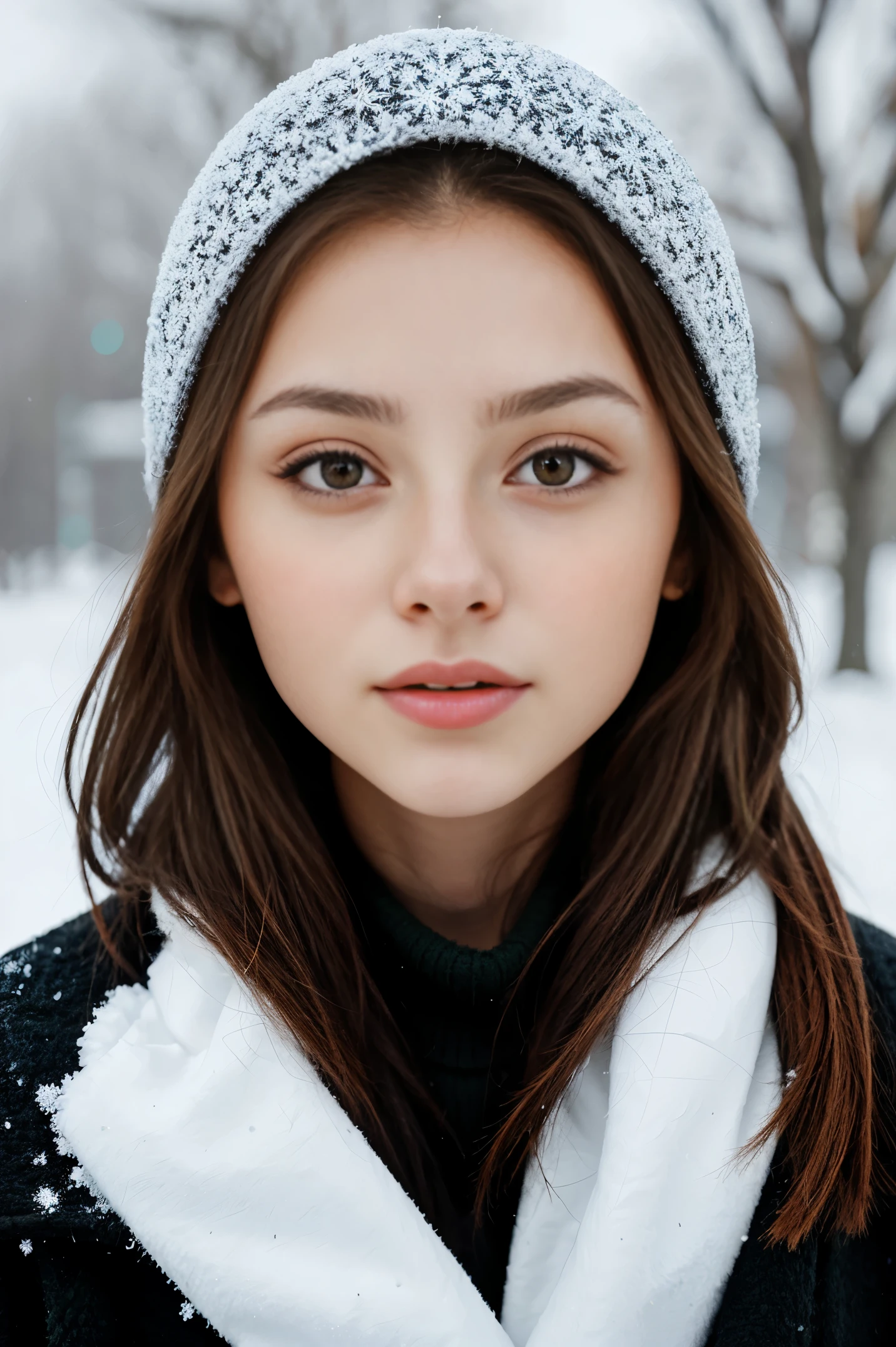 A close up of a woman wearing a hat and scarf - SeaArt AI