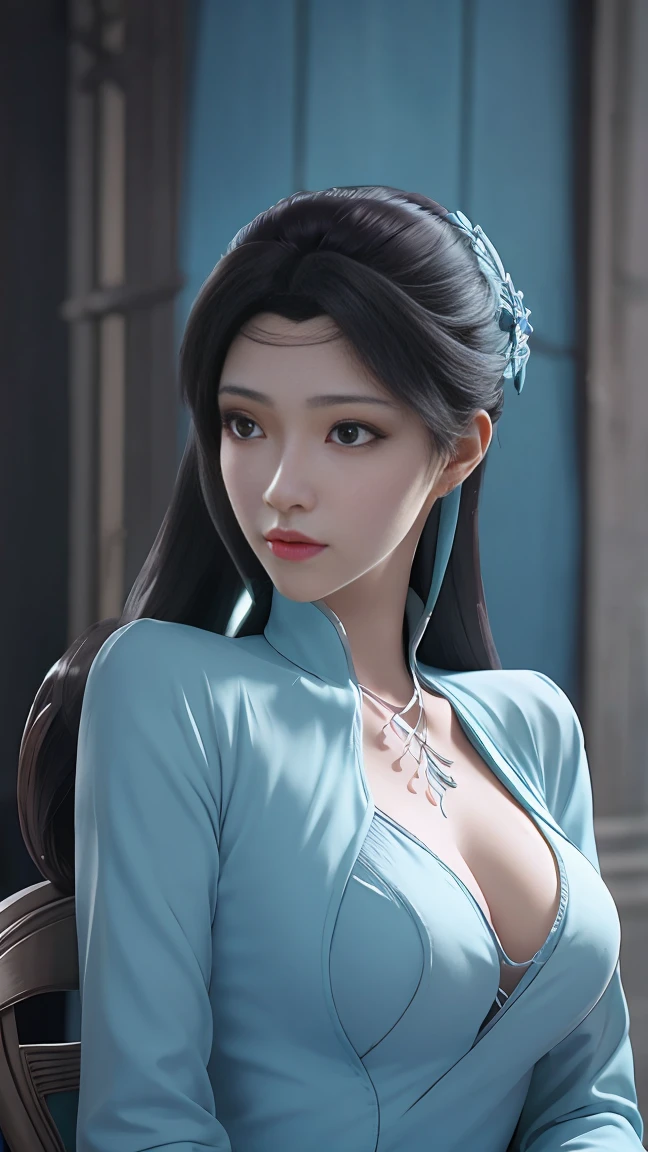 Arad woman in blue dress sits at the table, closeup fantasy with water magic, 2. 5 d cgi anime fantasia arte, anime fantasy illustration, arte de anime digital detalhada, anime de fantasia bonito, arte cg anime suave, arte de fantasia de anime, 8k arte detalhada de alta qualidade, Estilo anime 3D realista, ultra detailed water, mulher anime bonita e sedutora