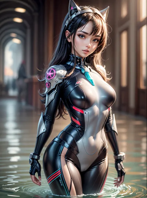 a woman in a wetsuit is standing in a body of water, beautiful cyborg priestess, 2. 5 d cgi anime fantasy artwork, perfect anime...
