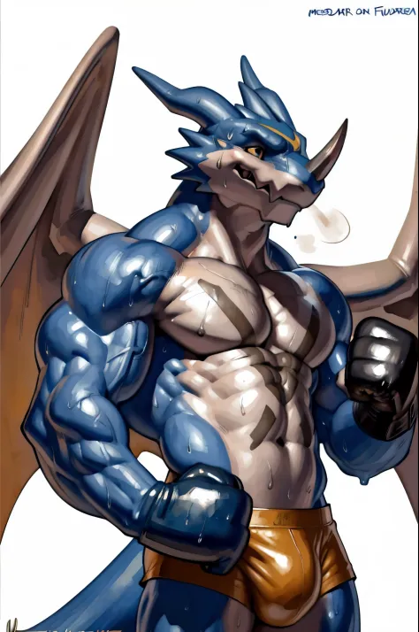athletic exveemon. 4k, high resolution, best quality, posted on e621, solo, anthro body, older male, masculine:1, male, very masculine, dense muscles (tough build):1.5, (correct anatomy):1, (white background, no background:1.2), (bare torso:1.1), scales, (...