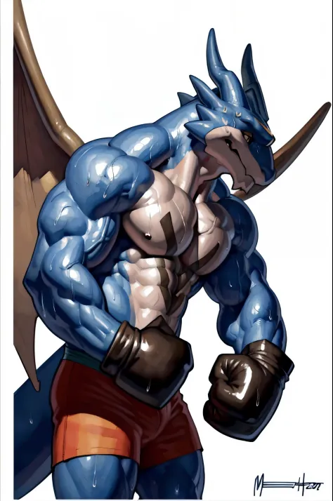 athletic exveemon. 4k, high resolution, best quality, posted on e621, solo, anthro body, older male, masculine:1, male, very masculine, dense muscles (tough build):1.5, (correct anatomy):1, (white background, no background:1.2), (bare torso:1.1), scales, (...