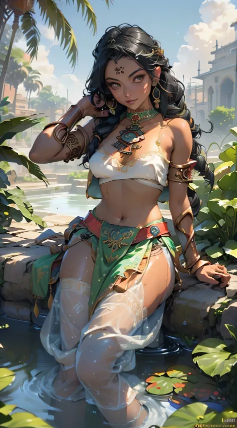 talim, girl indian from ancient egypt,(((monster girl))), ((remember the hindu gods)),(((eyes green:1.3))),intricate eyes,beauti...