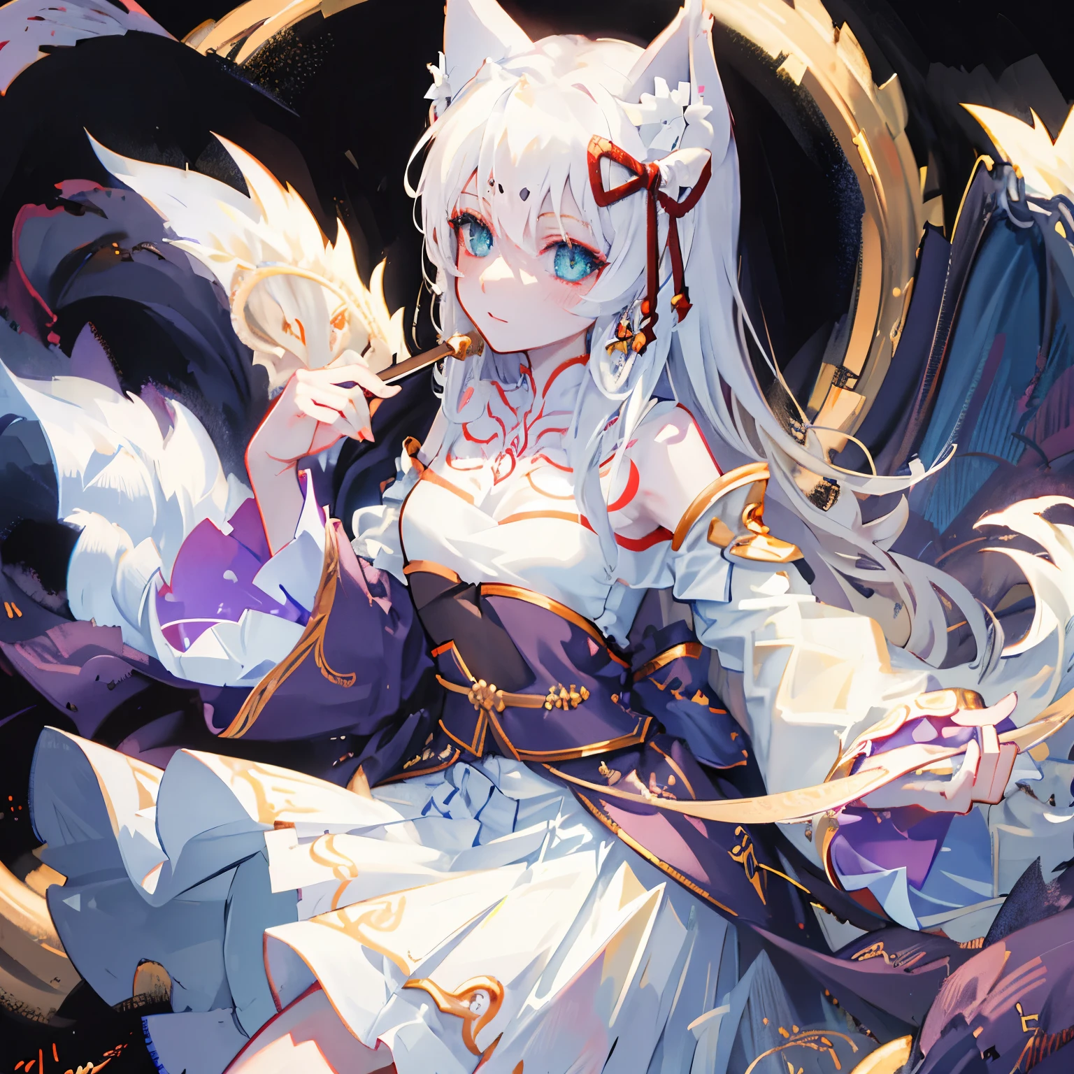 8k, resolution, high quality, high resolution, best quality, best resolution, absurd resolution, ray tracing, high detailed, masterpiece, extremely detailed,shoulder length white hair, female,white 2 wolf ears, teenage girl, slim body, white scale dragon tail,black boots,black leggings, school skirt, white jacket, medium size chest, detailed blue eyes, detailed beautiful face,solo female,1 dragon tail, detailed eyes