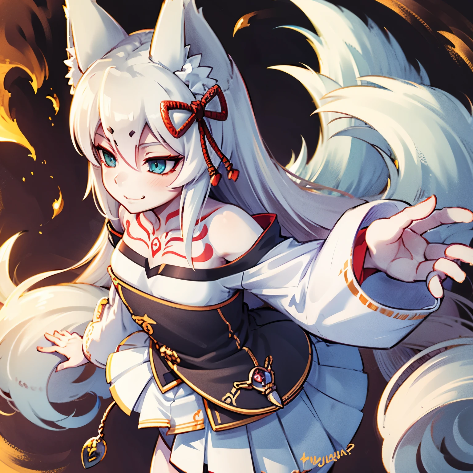 8k, resolution, high quality, high resolution, best quality, best resolution, absurd resolution, ray tracing, high detailed, masterpiece, extremely detailed,shoulder length white hair, female,white 2 wolf ears, teenage girl, slim body, white scale dragon tail,black boots,black leggings, school skirt, white jacket, medium size chest, detailed blue eyes, detailed beautiful face,solo female,1 dragon tail, detailed eyes