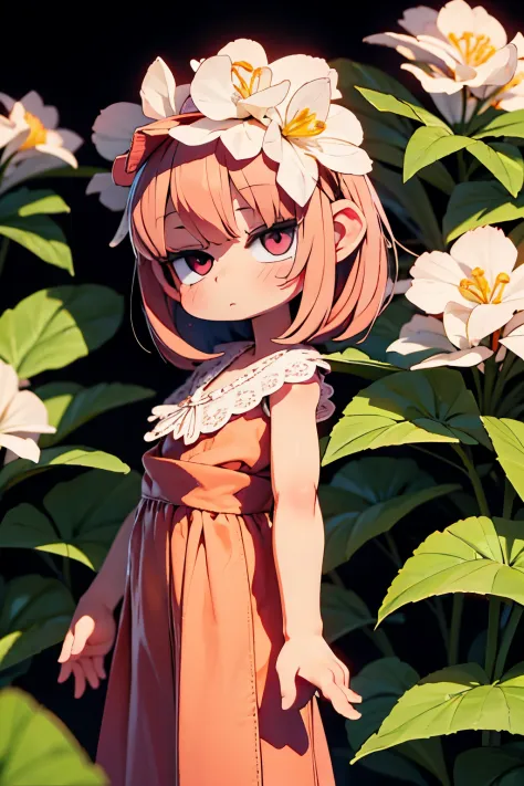 Girl surrounded by beautiful begonia flowers, Soft lighting, And a dreamy atmosphere. Best Quality, A masterpiece of high resolution:1.2, With ultra-detailed and realistic elements. The girl has attractive detailed eyes, seductive lips, and long eyelashes....