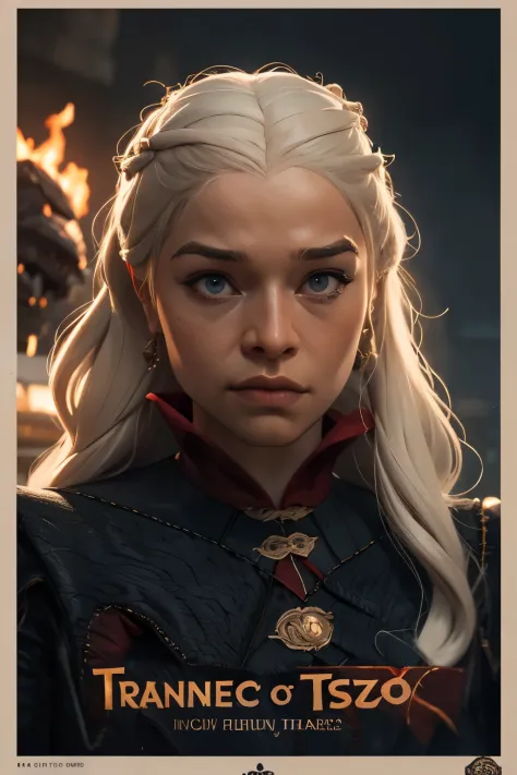 cinematic poster, Arte centrada, 1 girl, solo, ((sozinho)), (((only one character))),  a Targaryen queen, A Guerra dos Tronos,, ...