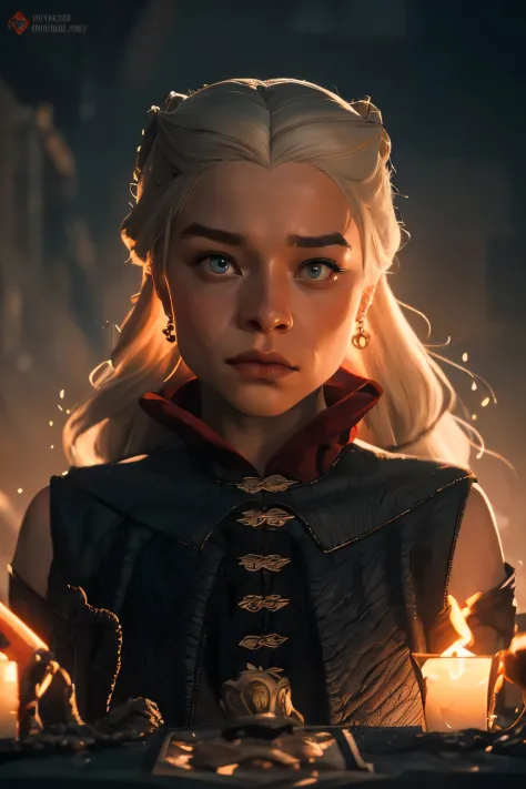 cinematic poster, Arte centrada, 1 girl, solo, ((sozinho)), (((only one character))),  a Targaryen queen, A Guerra dos Tronos,, ...