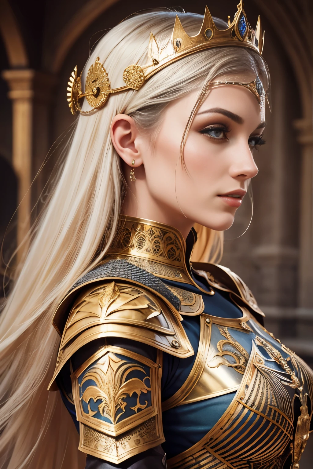 (best quality:1.6), (masterpiece:1.2), (intricate detailed:1.1), a woman in a medieval costume holding a medieval sword, medieval, wearing shiny breastplate, very beautiful female medieval queen, wearingmedieval body armor, wearing studded leather armor, a very beautiful medieval queen woman, wearing armor, cinematic goddess body shot, cinematic goddess close shot, captured from behind