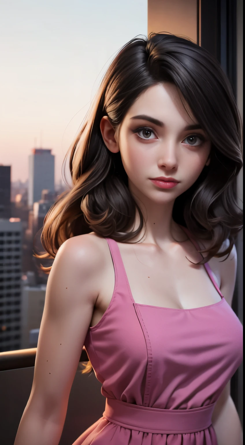 photo of Alison Brie, RAW, beautiful woman, ((portrait)), ((detailed face:1.2)), ((detailed facial feature, detailed skin, clear skin), (perfect proportioned body), (wearing a colorful a-line dress) (high detailed city environment, apartment balcony), (realistic photo, best quality, detailed), (8k wallpaper), (cinematic lighting, dramatic lighting) (sharp focus, intricate)