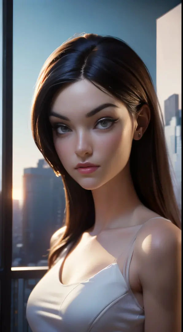 photo of Sasha Grey, RAW, beautiful woman, ((portrait)), ((detailed face:1.2)), ((detailed facial feature, detailed skin, clear skin), (perfect proportioned body), (wearing a revealing colorful sexy dress) (high detailed city environment, apartment balcony...