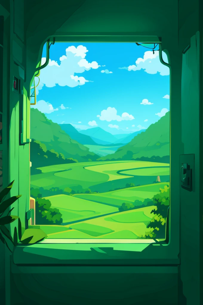 Colorful dreamy cartoon scenery dominated by plants