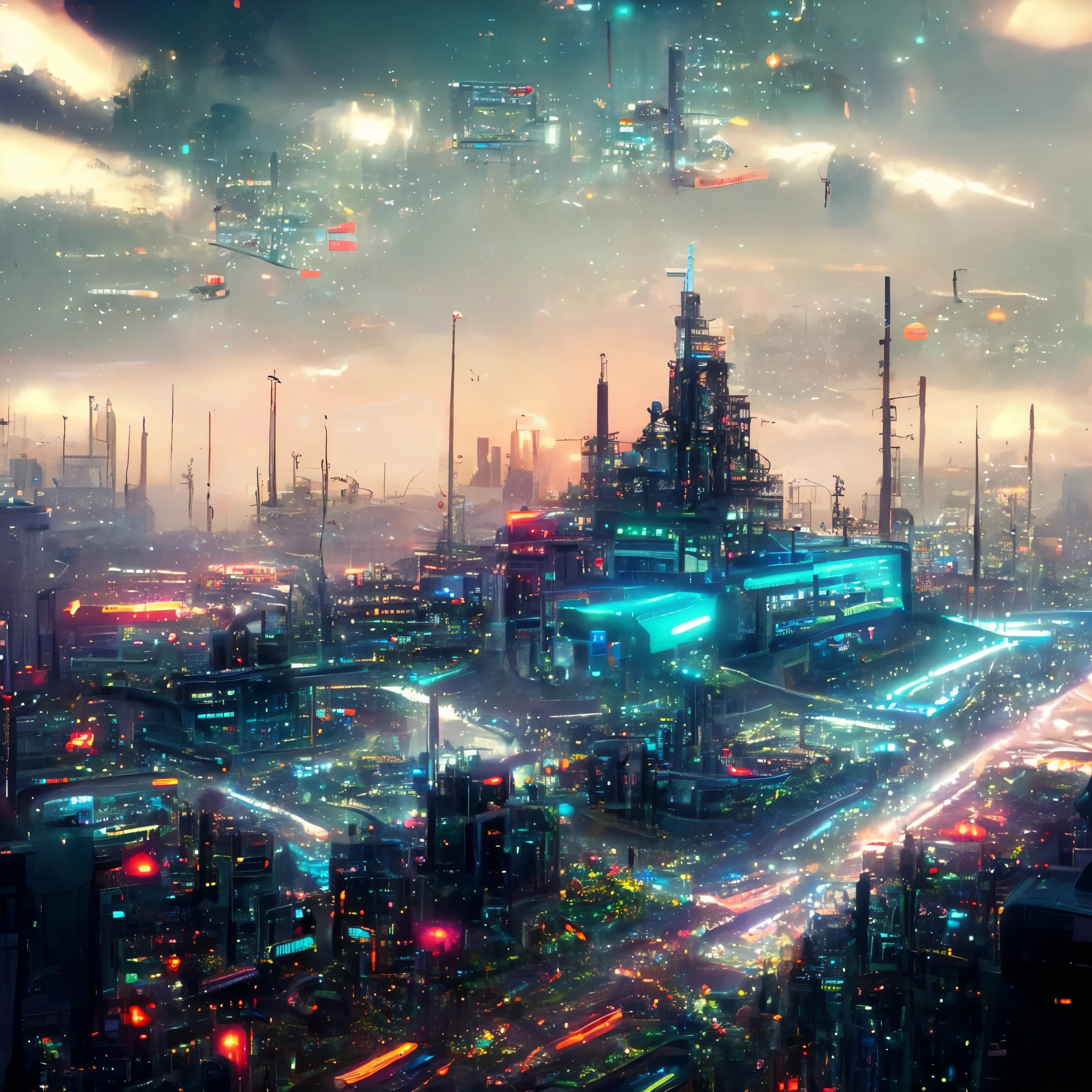 wide shot, sci fi city, Cybercity, style by JovianSociety