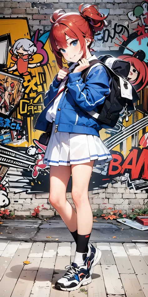 there is a woman in a blue jacket and white skirt posing, kantai collection style, school girl, anime style mixed with fujifilm, anime style only, ecchi style, japanese school uniform, anime style, japanese girl school uniform, a hyperrealistic schoolgirl,...