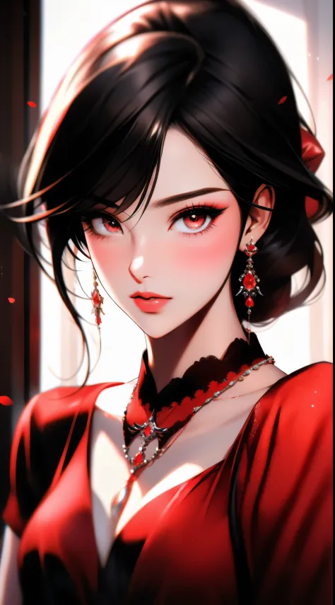 a close up of a woman in a red dress with a necklace, artgerm on artstation pixiv, sakimi chan, extremely detailed artgerm, saki...