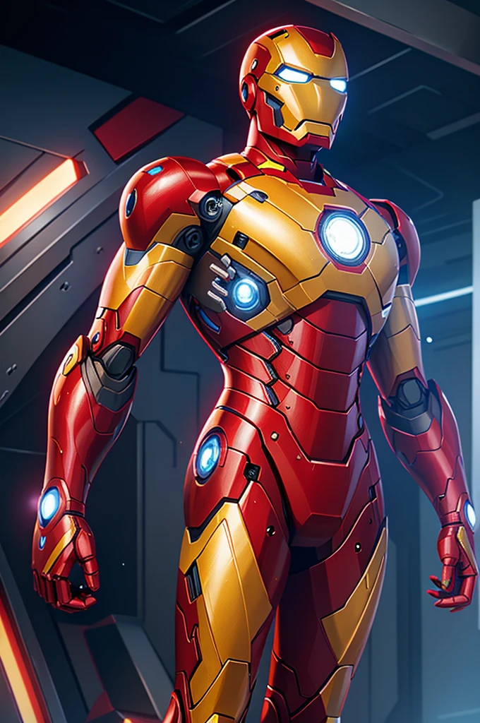 (best quality,High resolution:1.2),ultra-detailed, robot from the future, Iron-Man style, vivid colors
