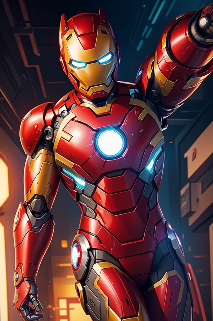 (best quality,High resolution:1.2),ultra-detailed, robot from the future, Iron-Man style, vivid colors