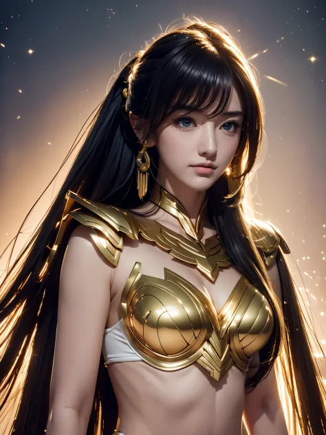 Saint Seiya,Gold armor,cinematic lighitnglamplight,Realistic,highly detailed,bright, kosmos, Starcloud, detailed, hyper realisit...