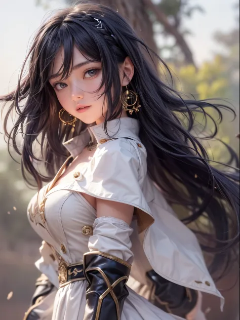 solo, womsn, fantasy RPG, knights, careless personality, detaild beautiful face and eyes, off shoulder white shirt and skirt, s ...