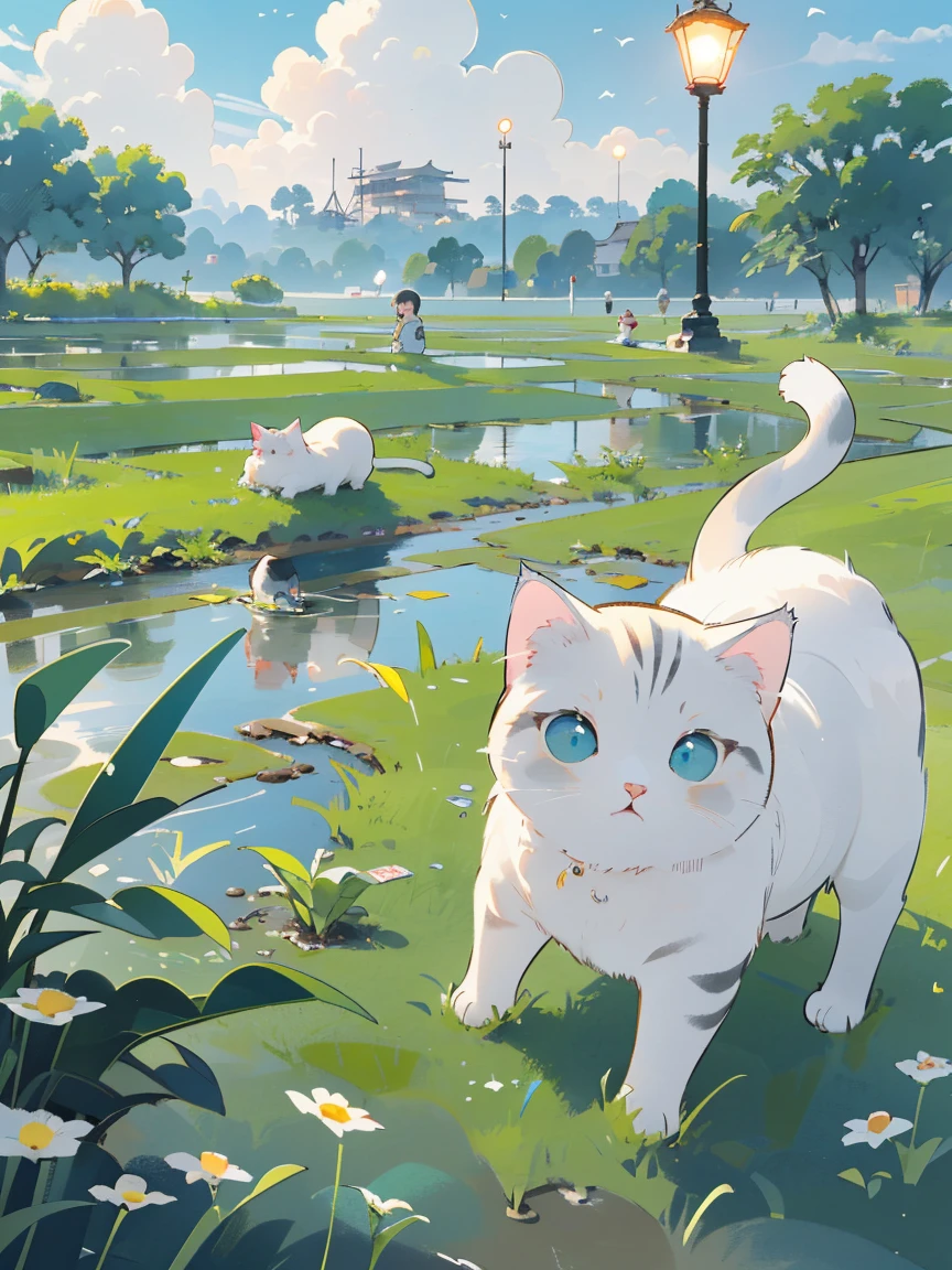 ((several cats))，(play in the field, rice fields，かわいいgreysの猫, Cute Girls), No background, Yuru Chara Style，cute storybook illustration, , gentlesoftlighting, greys, eyes are blue and big, giorgio morandi color, thick line graph, full color illustration, forest picnic, cover illustration, scenecy，toru，Grassy fields，Grassy，a plant，dubai style, (lamplight:1.0)，tmasterpiece，best qualtiy,