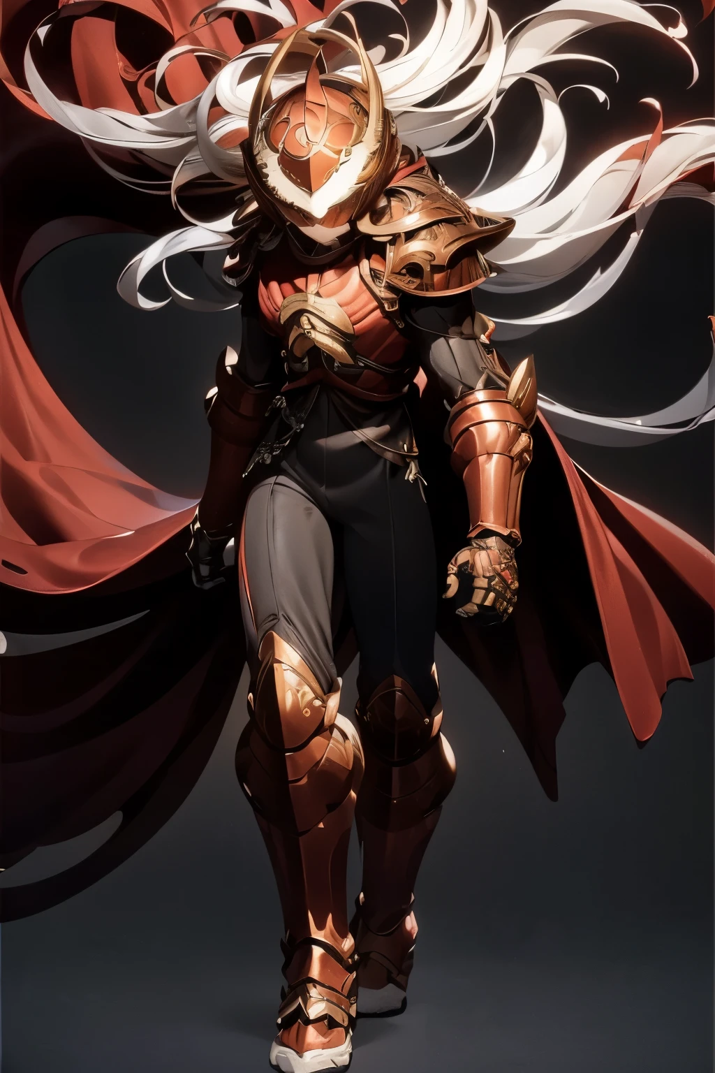 masutepiece, Best Quality,Detailed picture、 1boy, ,a 10 year old boy、Height of the 、White hair、 ,Red and brass armor with the image of a swan and a samurai , Black bodysuit, long boots, Full body, gloves, Holding a brass sword、Red and white helmet with the image of a swan, red footwear, Close-up perspective on a person、, Solo,Calm atmosphere、 Cyberpunk city background.simple background