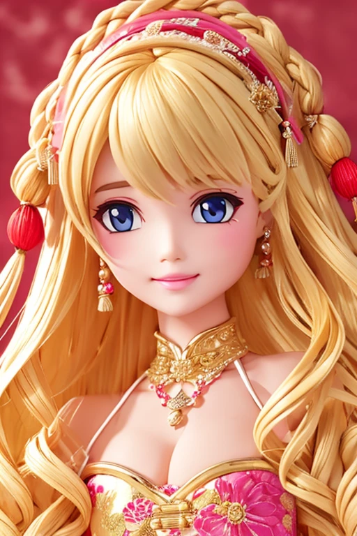 wavy hair wavy hair（（（The eyes are delicate））），（（（hair adornments））），choker necklace，Barbie wears sexy white and gold lace sweater，New Year decorations are everywhere on the road（（（tmasterpiece）））， （（Best quality））， （（intricately details））， （（hyper realisitc））（8K）