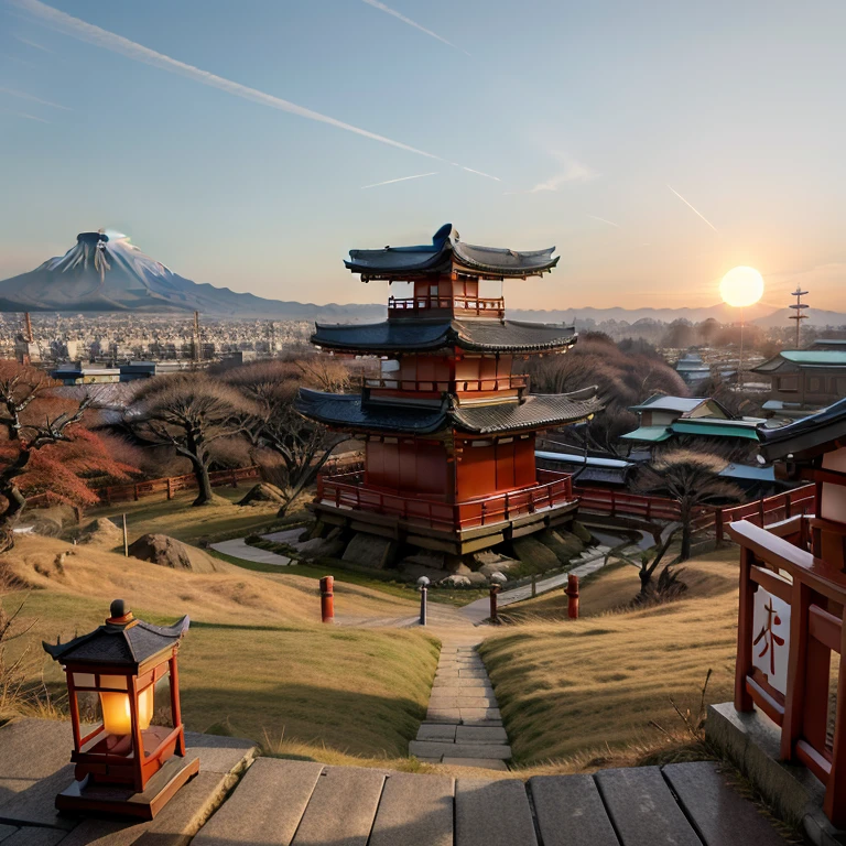 soleil levant, nouvelle année, spirituel, paysage, perspective, qualité supérieure, Japon