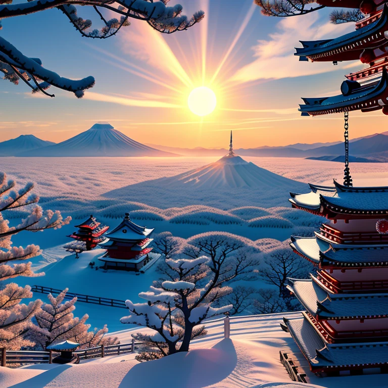 rising sun, new year, spiritual, scenery, perspective, top quality, Japan, winter