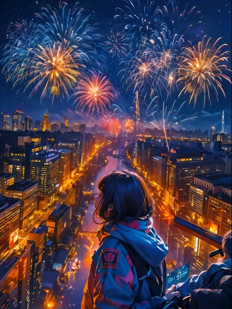 (tmasterpiece),（ultra - detailed：1.3），Best quality at best，（Sparkling fireworks:1.2），（new year，concert celebration:1.4），(at wint...
