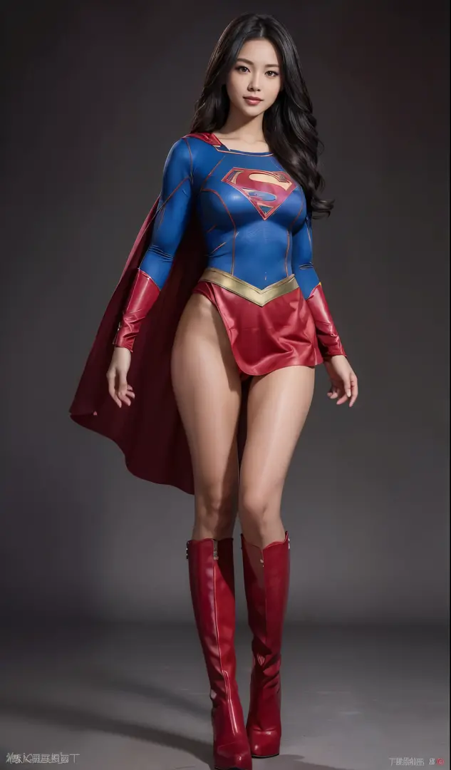 No background、Are sleeping、lying back on、(((Wear black tights on your beautiful legs.)))、(((Grow legs、tall、Legally express the beauty of your smile)))、((((Make the most of the original image)))、(((Supergirl Costume)))、(((beautiful hairl)))、(((Suffering)))、...