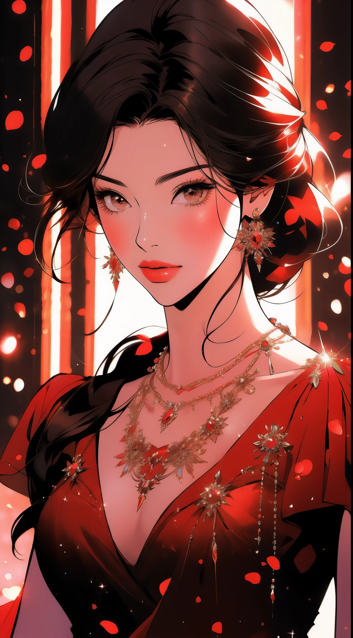 un gros plan d&#39;une femme vêtue d&#39;une robe rouge avec un collier, artgerm sur artstation pixiv, sakimi-chan, germe d&#39;art extrêmement détaillé, Sakimichan Frank Franzzeta, tendance sur artstation pixiv, sakimichan, ! germe d&#39;art de rêve, fanart meilleure station d&#39;art, tendance sur artstation:3