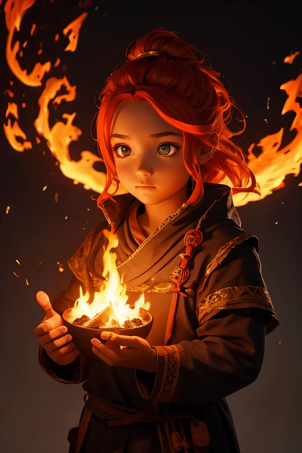 Genasi de feu, enfant, fille, jeune