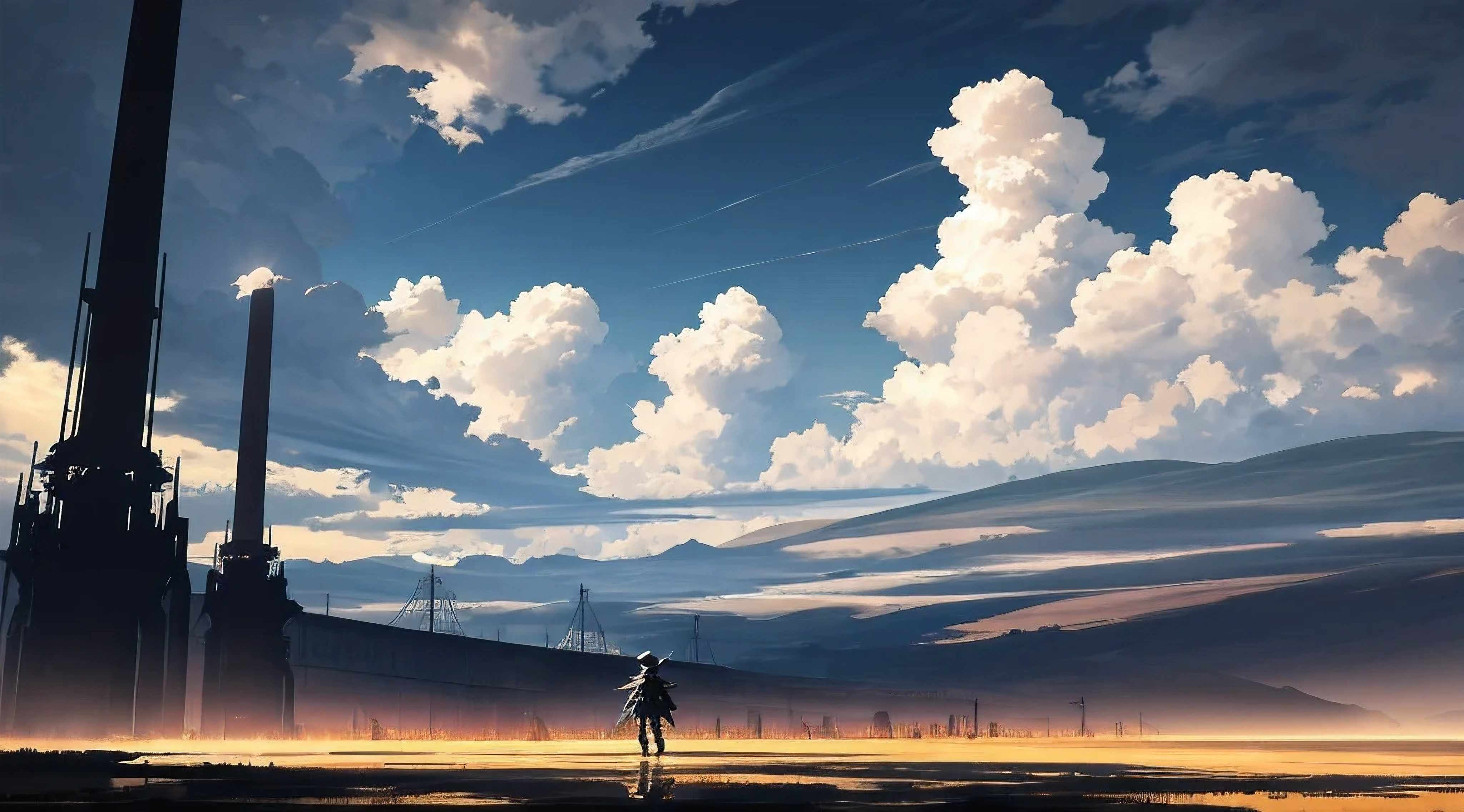 intense shading,The landscape,cumulus cloud_full,suns,Rim light intensity,Extremely ridiculous,The file size is large,Wallpapers,tower,booru,relic,