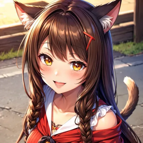 Brown hair，cat ear，doress，a smile，Red：pride of eden，